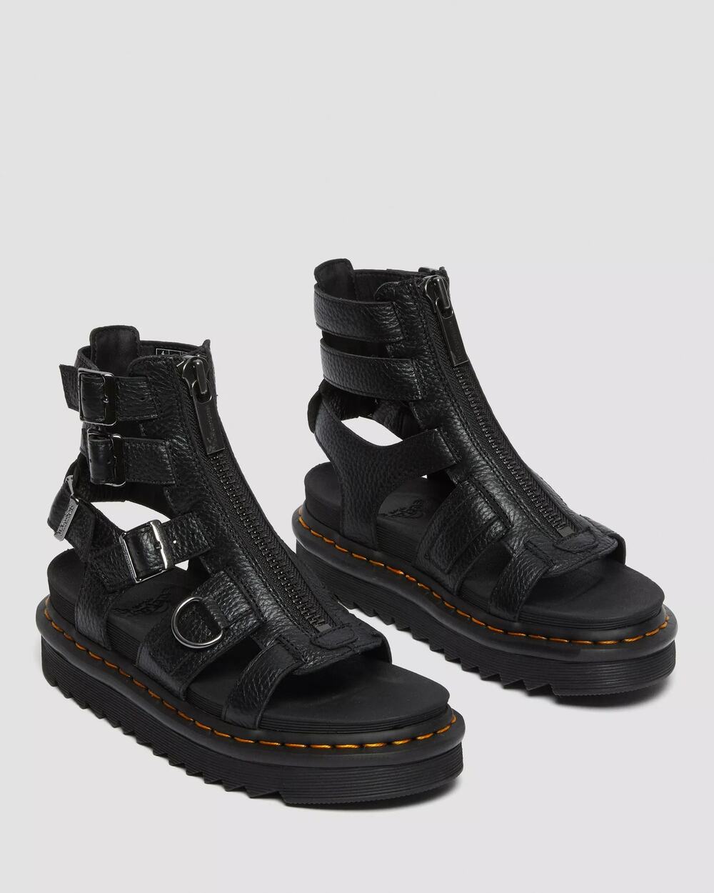 Dr. Martens Olson Zipped Leather Strap Sandals - Black Milled Nappa